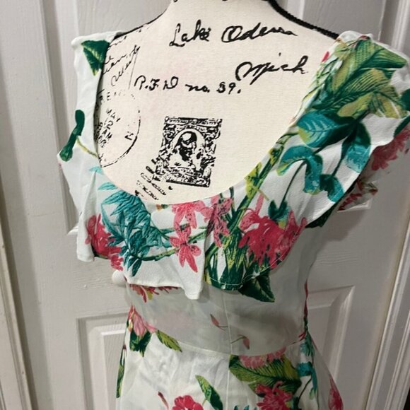 REFORMATION DRESS PERLA RUFFLE SCOOP NECK TROPICAL FLORAL SZ 4 AESTHETIC CHIC - Picture 8 of 16